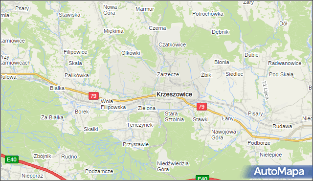 mapa Krzeszowice, Krzeszowice na mapie Targeo