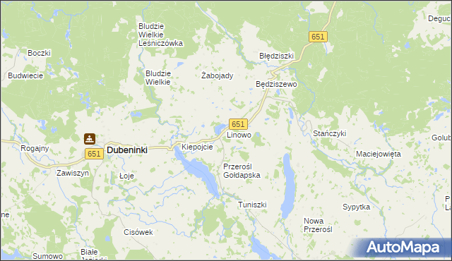mapa Linowo gmina Dubeninki, Linowo gmina Dubeninki na mapie Targeo