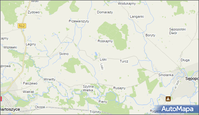 mapa Liski gmina Sępopol, Liski gmina Sępopol na mapie Targeo