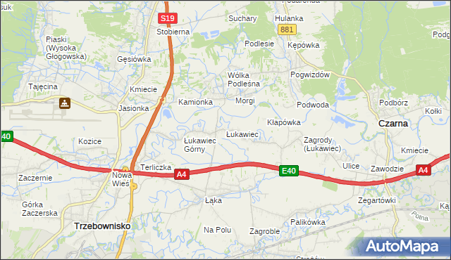 mapa Łukawiec gmina Trzebownisko, Łukawiec gmina Trzebownisko na mapie Targeo