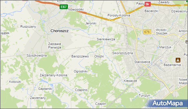 mapa Oliszki gmina Choroszcz, Oliszki gmina Choroszcz na mapie Targeo