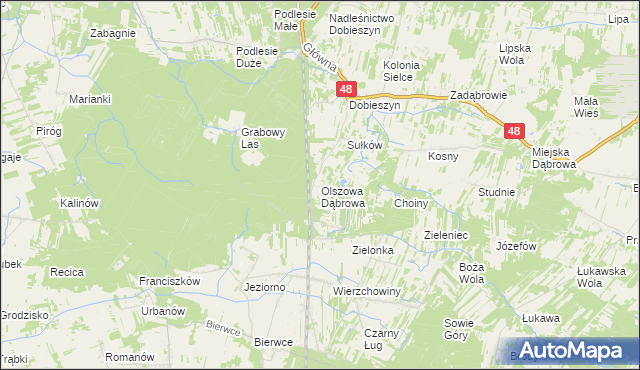 mapa Olszowa Dąbrowa, Olszowa Dąbrowa na mapie Targeo