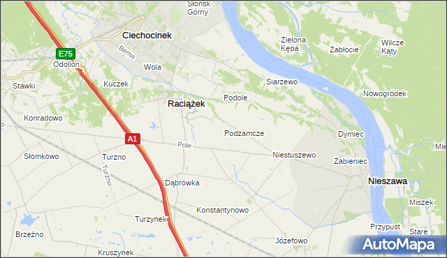 mapa Podzamcze gmina Raciążek, Podzamcze gmina Raciążek na mapie Targeo