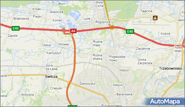 mapa Rudna Wielka gmina Świlcza, Rudna Wielka gmina Świlcza na mapie Targeo