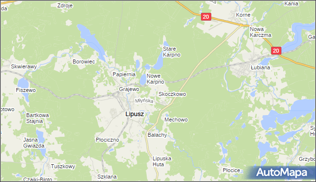 mapa Skoczkowo gmina Lipusz, Skoczkowo gmina Lipusz na mapie Targeo
