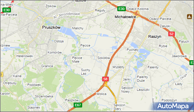 mapa Sokołów gmina Michałowice, Sokołów gmina Michałowice na mapie Targeo