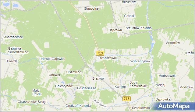 mapa Tomaszówek gmina Sławno, Tomaszówek gmina Sławno na mapie Targeo
