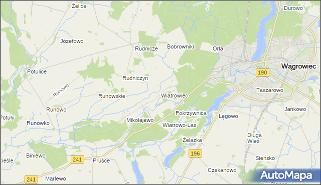 mapa Wiatrowiec gmina Wągrowiec, Wiatrowiec gmina Wągrowiec na mapie Targeo