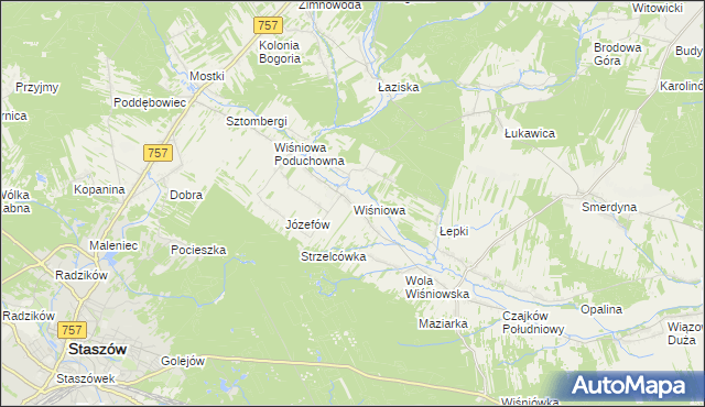 mapa Wiśniowa gmina Staszów, Wiśniowa gmina Staszów na mapie Targeo