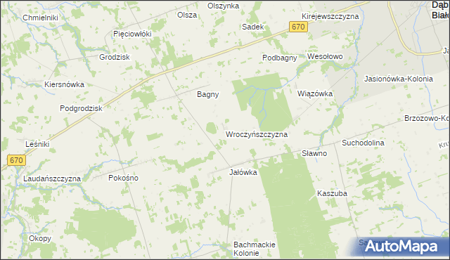 mapa Wroczyńszczyzna gmina Dąbrowa Białostocka, Wroczyńszczyzna gmina Dąbrowa Białostocka na mapie Targeo