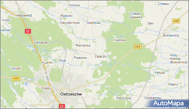 mapa Zajączki gmina Ostrzeszów, Zajączki gmina Ostrzeszów na mapie Targeo