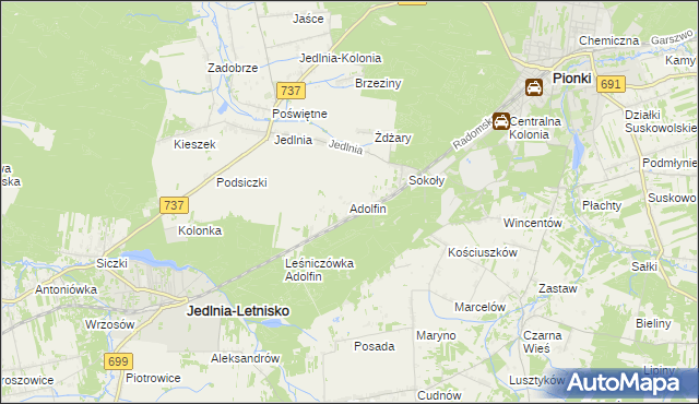 mapa Adolfin gmina Pionki, Adolfin gmina Pionki na mapie Targeo