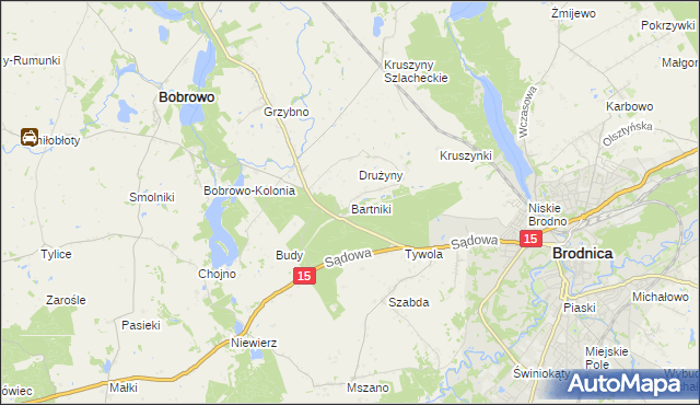 mapa Bartniki gmina Brodnica, Bartniki gmina Brodnica na mapie Targeo