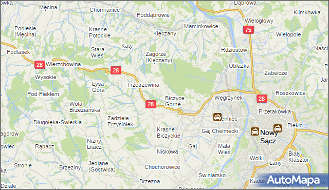mapa Biczyce Górne, Biczyce Górne na mapie Targeo