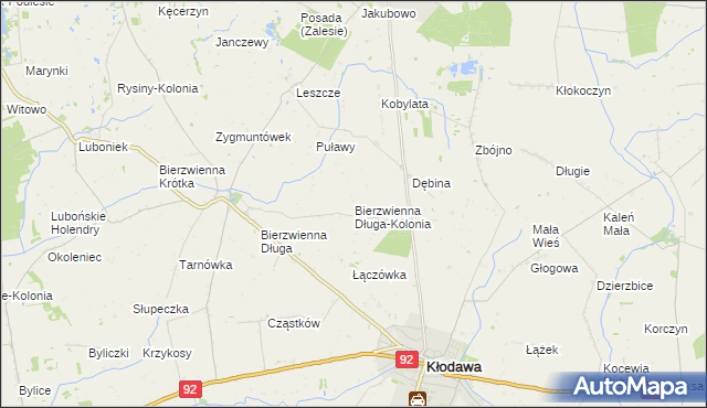 mapa Bierzwienna Długa-Kolonia, Bierzwienna Długa-Kolonia na mapie Targeo