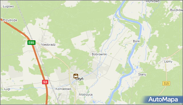 mapa Bobrowniki gmina Otyń, Bobrowniki gmina Otyń na mapie Targeo