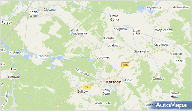 mapa Borowiec gmina Krasocin, Borowiec gmina Krasocin na mapie Targeo