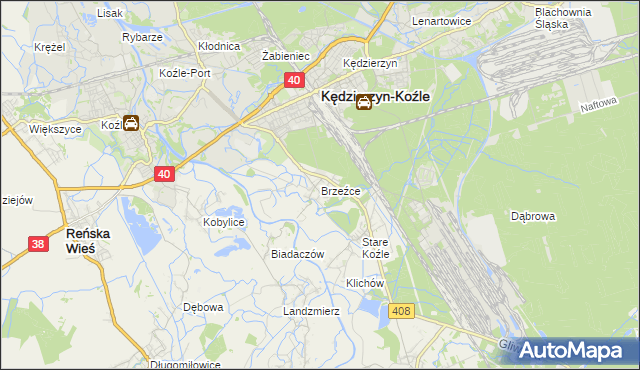 mapa Brzeźce gmina Bierawa, Brzeźce gmina Bierawa na mapie Targeo