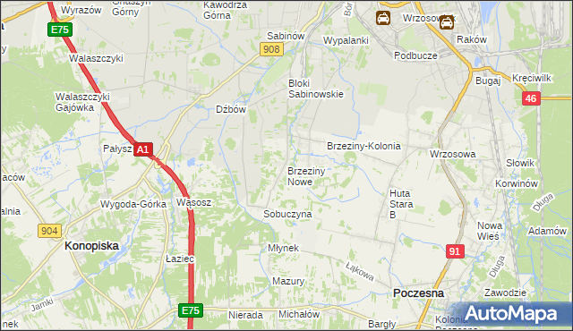 mapa Brzeziny Nowe, Brzeziny Nowe na mapie Targeo