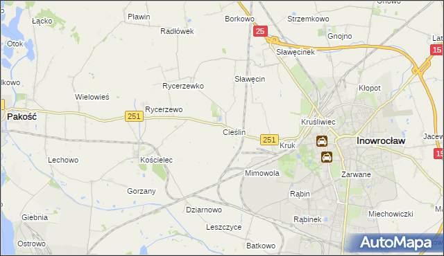 mapa Cieślin gmina Inowrocław, Cieślin gmina Inowrocław na mapie Targeo