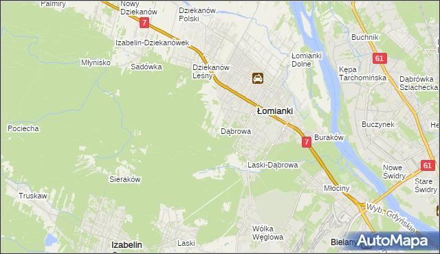 mapa Dąbrowa gmina Łomianki, Dąbrowa gmina Łomianki na mapie Targeo