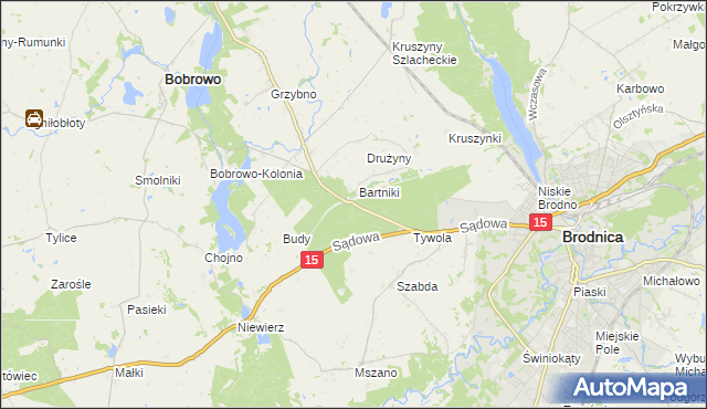 mapa Drużyny gmina Brodnica, Drużyny gmina Brodnica na mapie Targeo