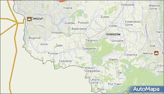 mapa Dzięgielów, Dzięgielów na mapie Targeo