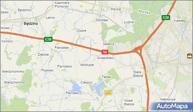 mapa Gniazdowo gmina Biesiekierz, Gniazdowo gmina Biesiekierz na mapie Targeo