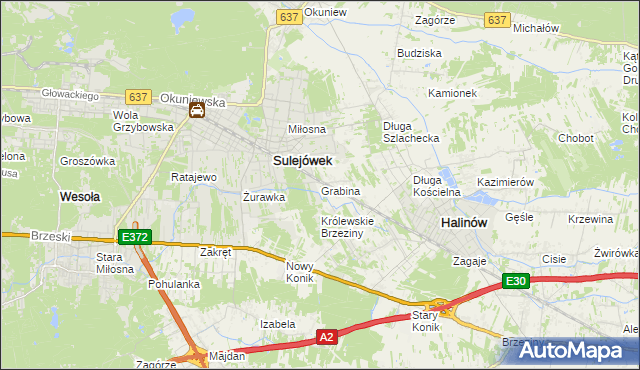 mapa Grabina gmina Halinów, Grabina gmina Halinów na mapie Targeo