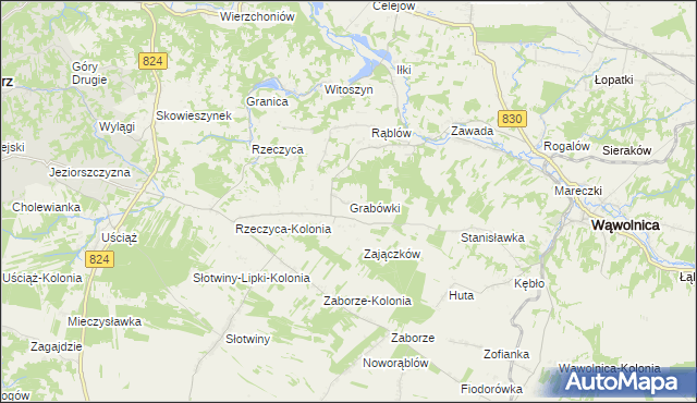 mapa Grabówki gmina Wąwolnica, Grabówki gmina Wąwolnica na mapie Targeo