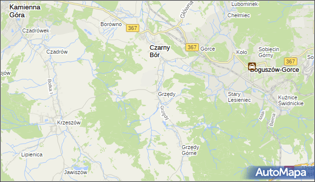 mapa Grzędy gmina Czarny Bór, Grzędy gmina Czarny Bór na mapie Targeo