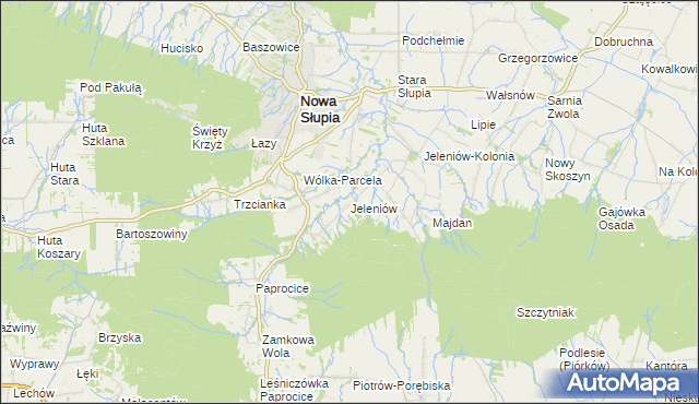 mapa Jeleniów gmina Nowa Słupia, Jeleniów gmina Nowa Słupia na mapie Targeo