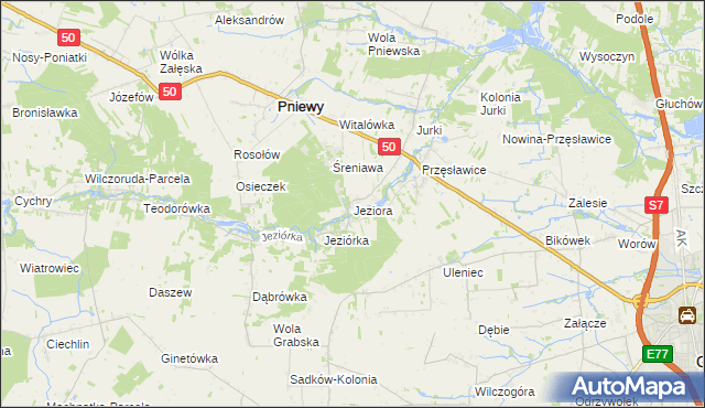 mapa Jeziora gmina Pniewy, Jeziora gmina Pniewy na mapie Targeo