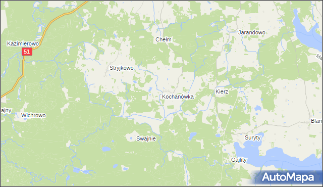 mapa Kochanówka gmina Lidzbark Warmiński, Kochanówka gmina Lidzbark Warmiński na mapie Targeo
