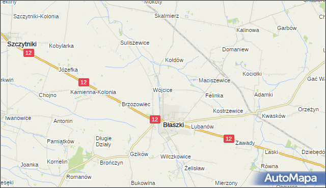 mapa Kokoszki gmina Błaszki, Kokoszki gmina Błaszki na mapie Targeo