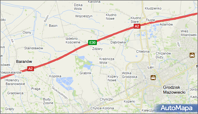 mapa Kraśnicza Wola, Kraśnicza Wola na mapie Targeo