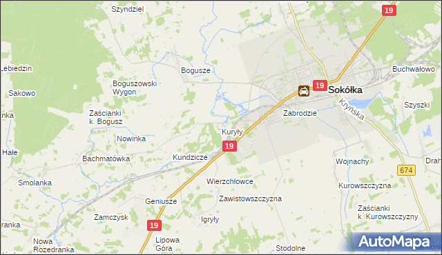 mapa Kuryły gmina Sokółka, Kuryły gmina Sokółka na mapie Targeo