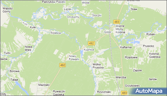 mapa Kuźnica gmina Nowa Brzeźnica, Kuźnica gmina Nowa Brzeźnica na mapie Targeo