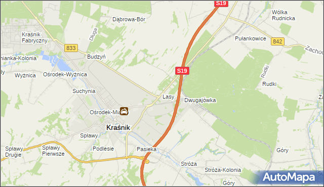 mapa Lasy gmina Kraśnik, Lasy gmina Kraśnik na mapie Targeo