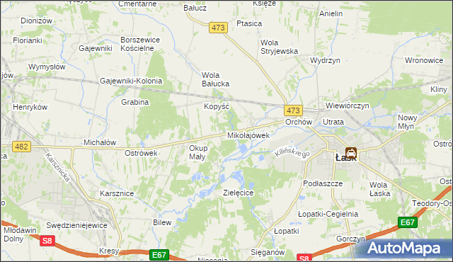 mapa Mikołajówek gmina Łask, Mikołajówek gmina Łask na mapie Targeo