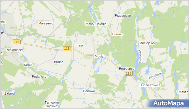 mapa Mosty gmina Goleniów, Mosty gmina Goleniów na mapie Targeo