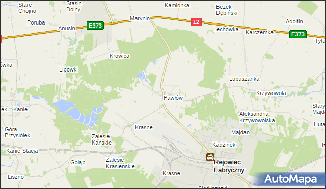 mapa Pawłów gmina Rejowiec Fabryczny, Pawłów gmina Rejowiec Fabryczny na mapie Targeo