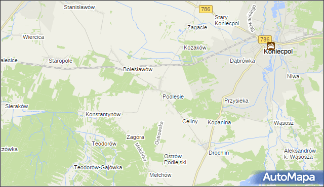 mapa Podlesie gmina Lelów, Podlesie gmina Lelów na mapie Targeo