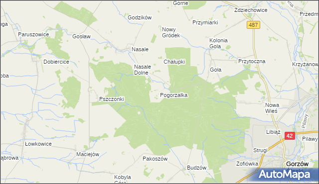 mapa Pogorzałka gmina Byczyna, Pogorzałka gmina Byczyna na mapie Targeo