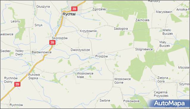 mapa Proszów gmina Rychtal, Proszów gmina Rychtal na mapie Targeo