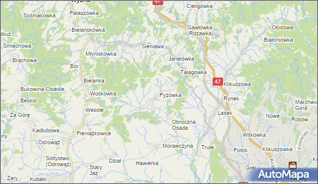 mapa Pyzówka, Pyzówka na mapie Targeo