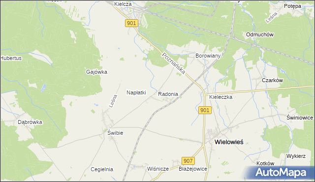 mapa Radonia gmina Wielowieś, Radonia gmina Wielowieś na mapie Targeo
