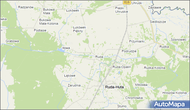 mapa Ruda gmina Ruda-Huta, Ruda gmina Ruda-Huta na mapie Targeo