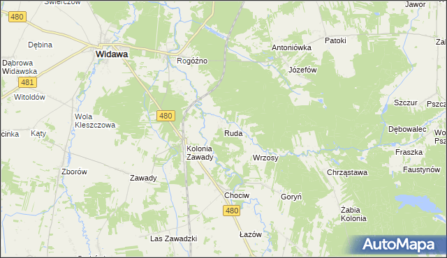 mapa Ruda gmina Widawa, Ruda gmina Widawa na mapie Targeo