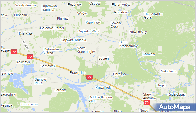 mapa Sobień gmina Aleksandrów Łódzki, Sobień gmina Aleksandrów Łódzki na mapie Targeo